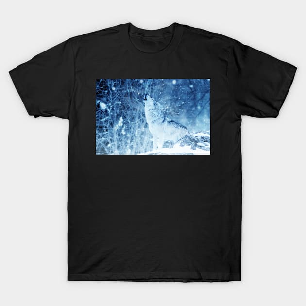 Wolf Howls in the Snow T-Shirt by kawaii_shop